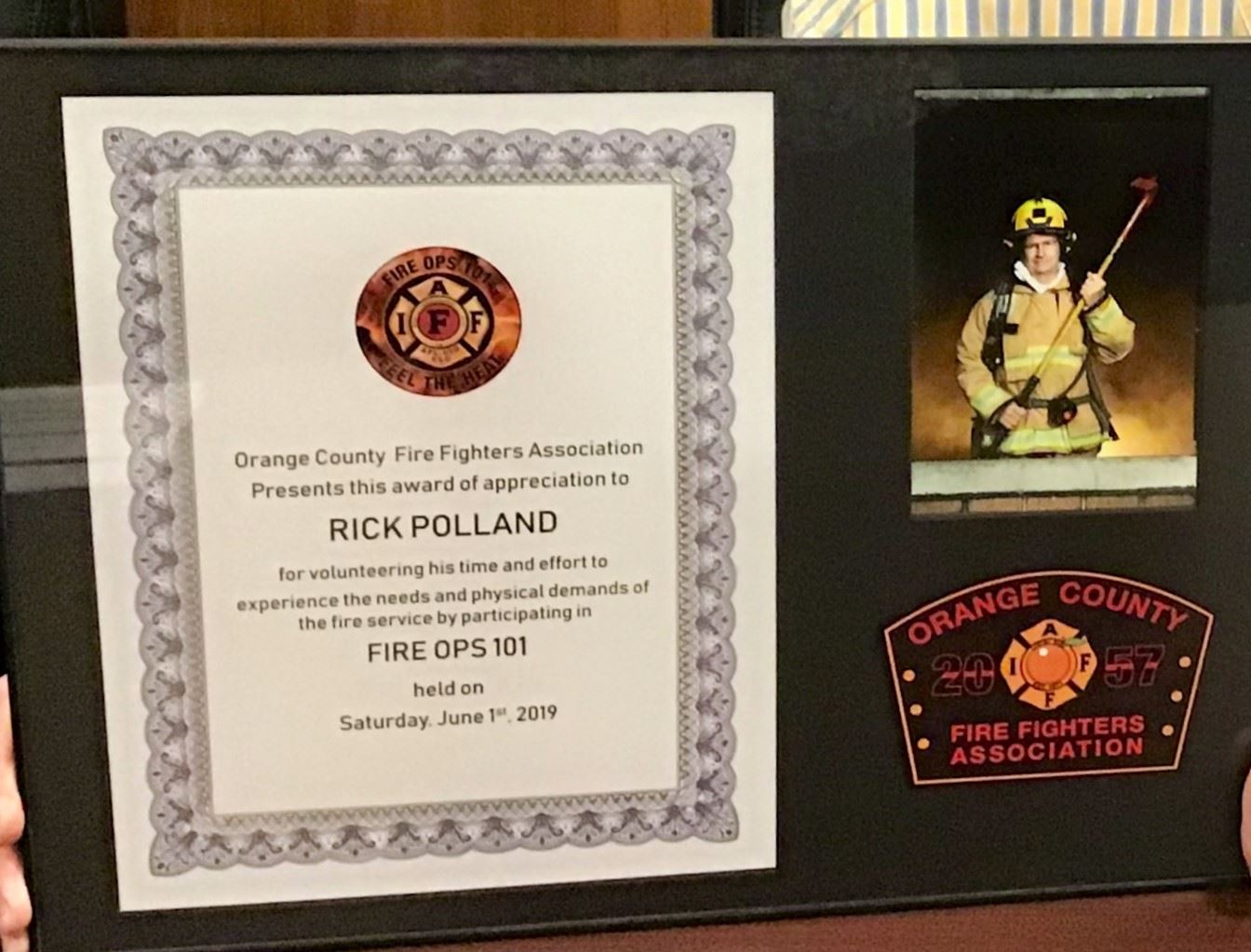 Commissioner Polland Fire Ops 101 Plaque