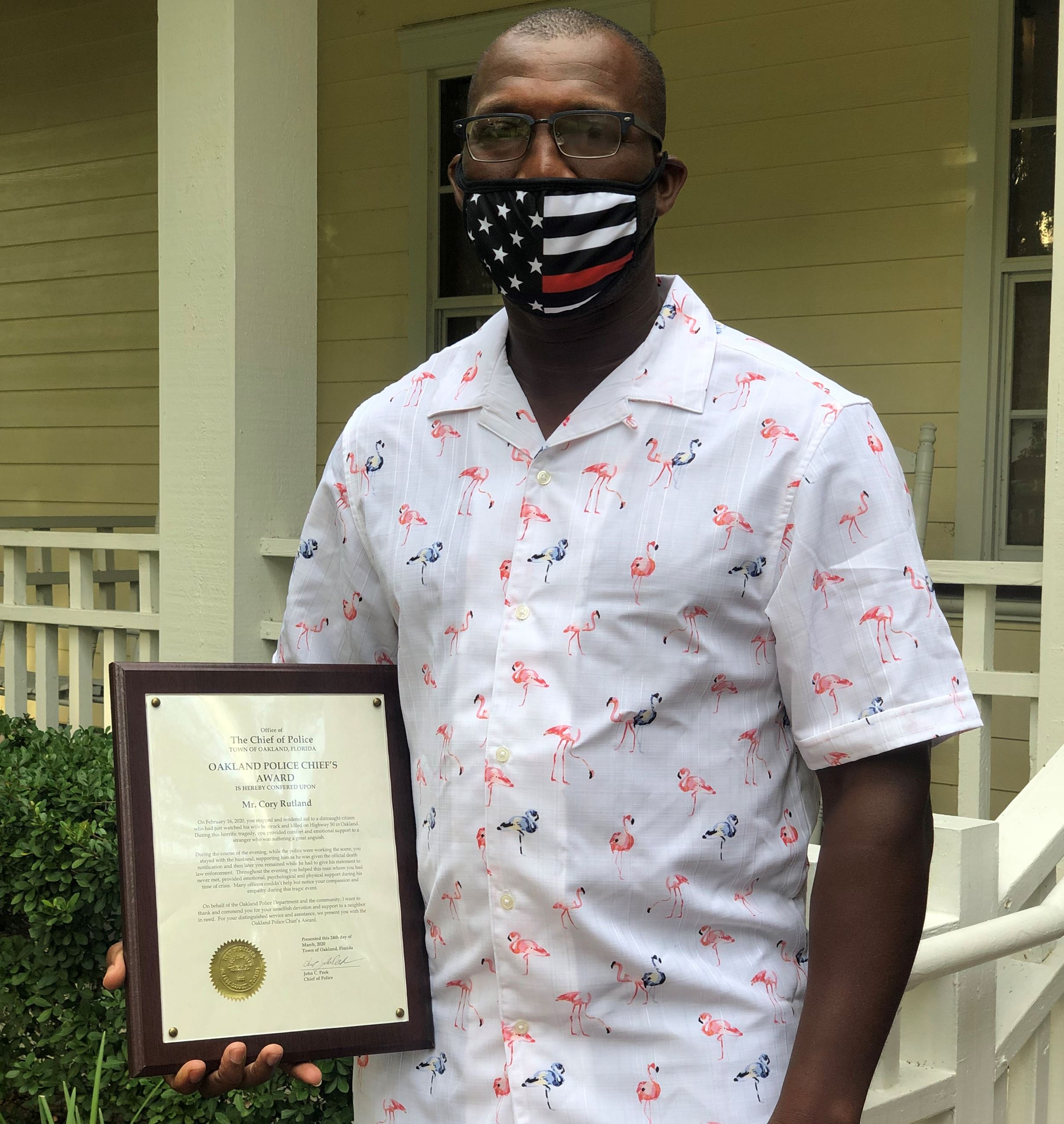 Cory Rutland accepts Chief's Award