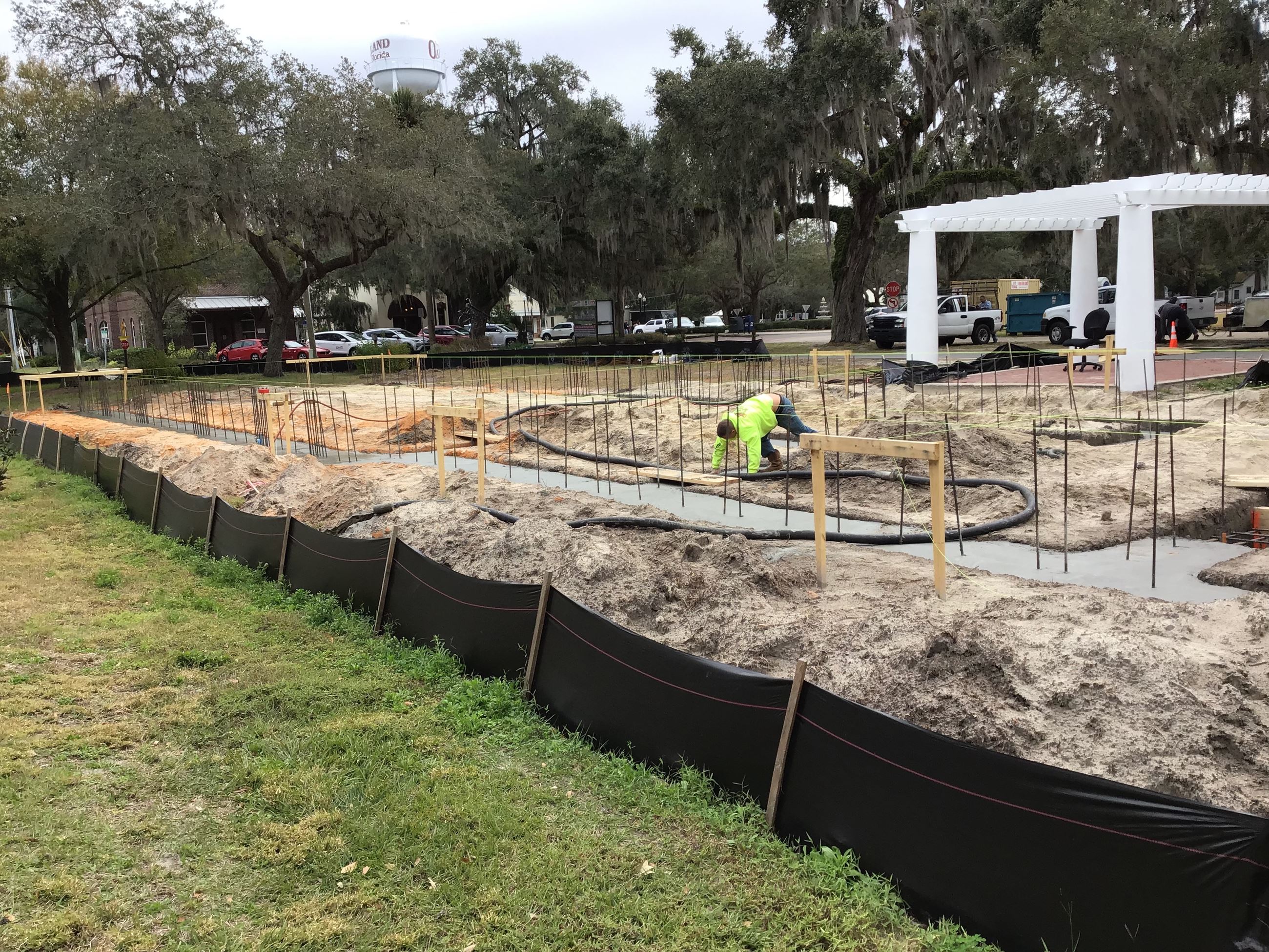 View of newly poured footings facing toward Town Hall