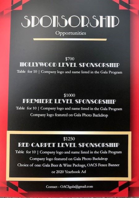 OACS 2019 Gala Sponsorship Opportunities