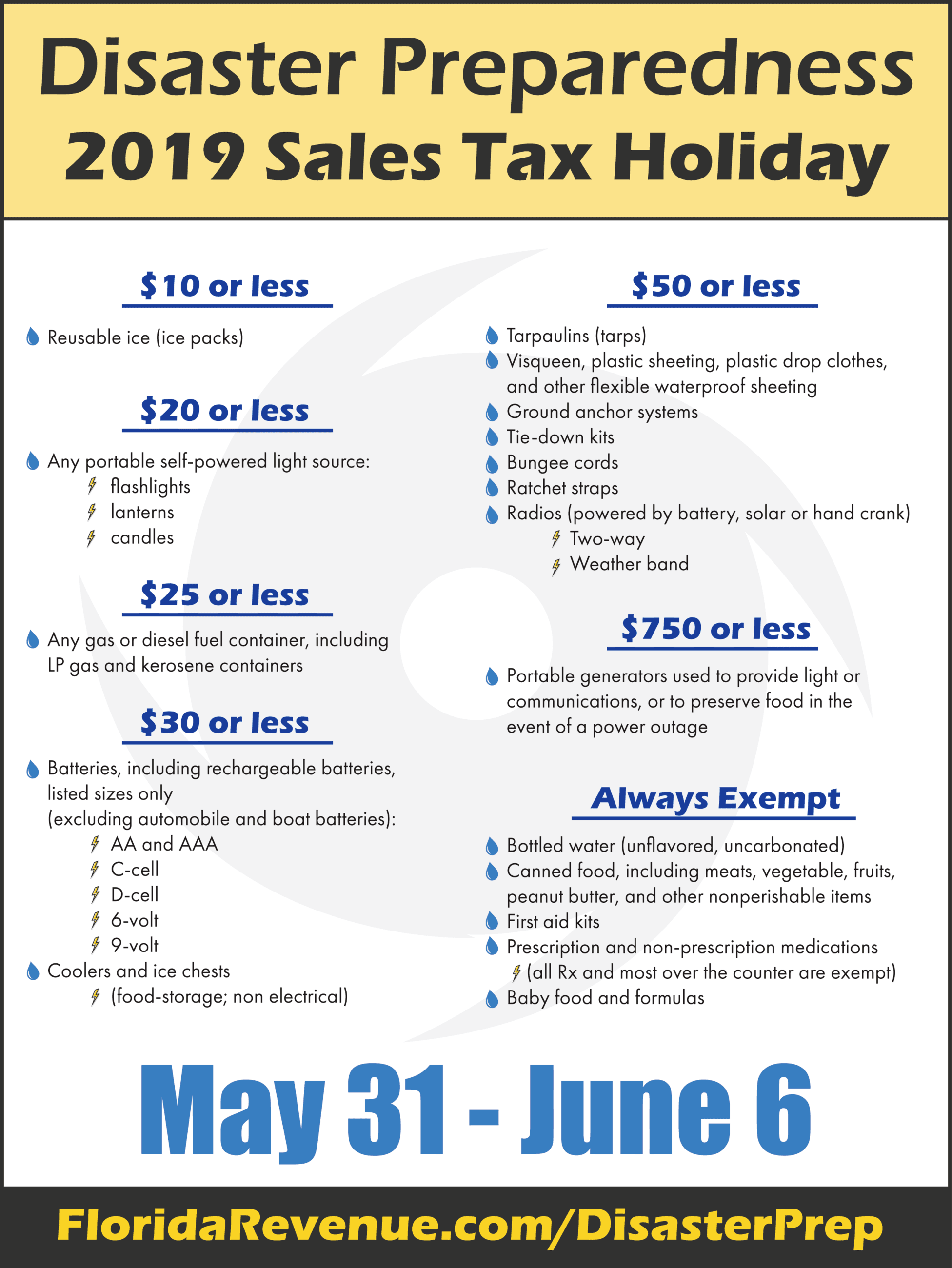 Disaster Preparedness 2019 Sales Tax Holiday Poster